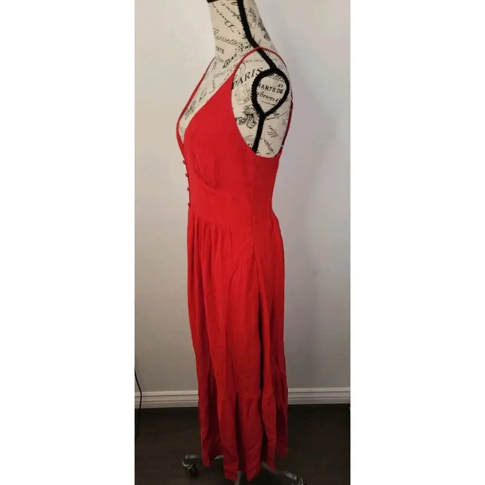 Abercrombie & Fitch Maxi Dress Medium Tall MT Button Front Red Cottage Bohemian